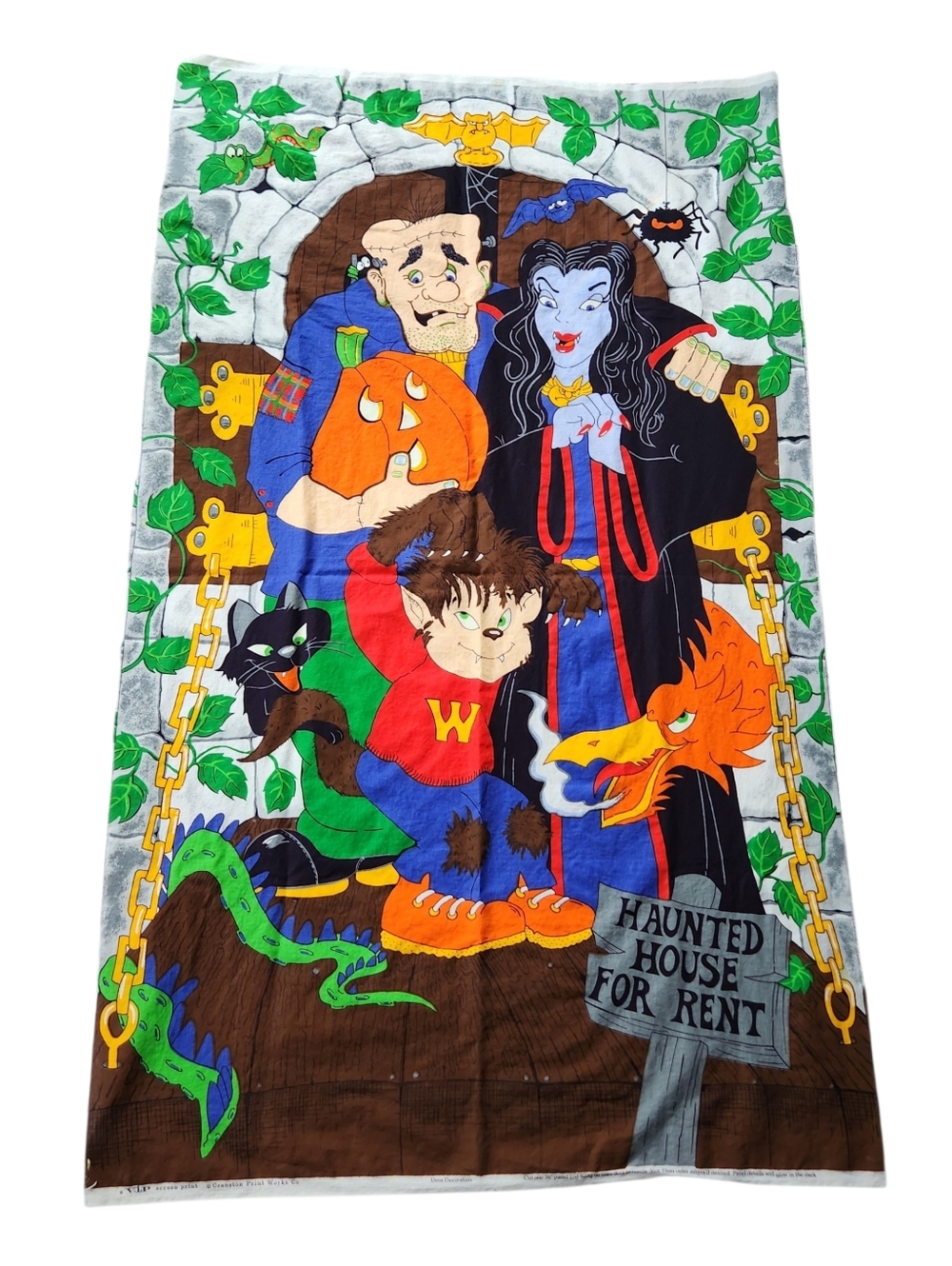 Vintage 90s Halloween Cranston Fabric Door Panel